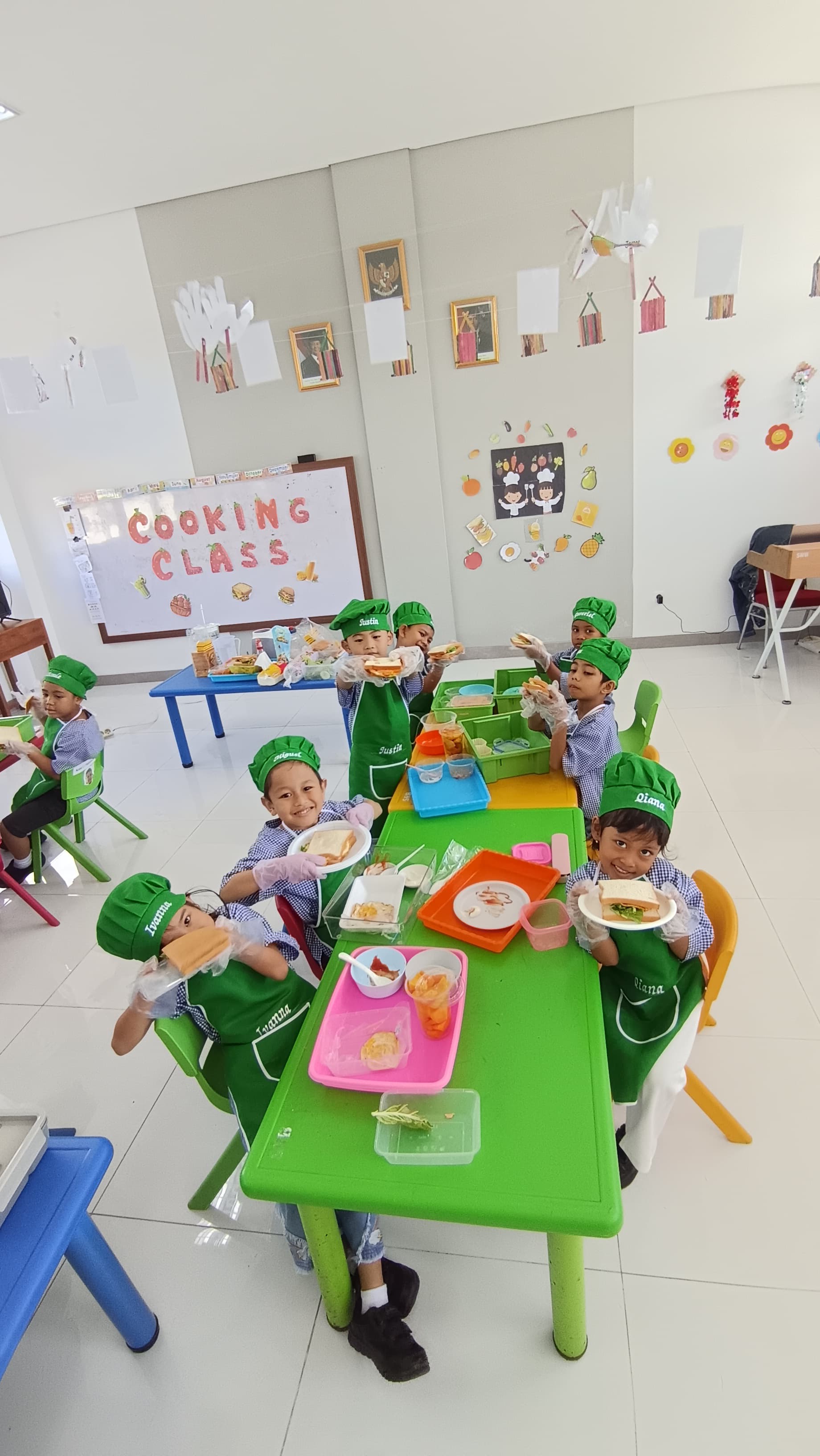 Cooking Class with green aprons
